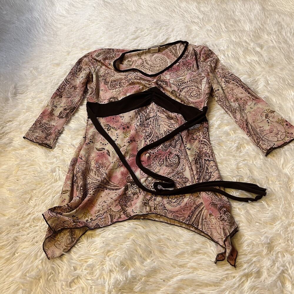 MKM Designs Medium Womens Scroll Y2K Pink glitter paisley 2000's Empire Waist